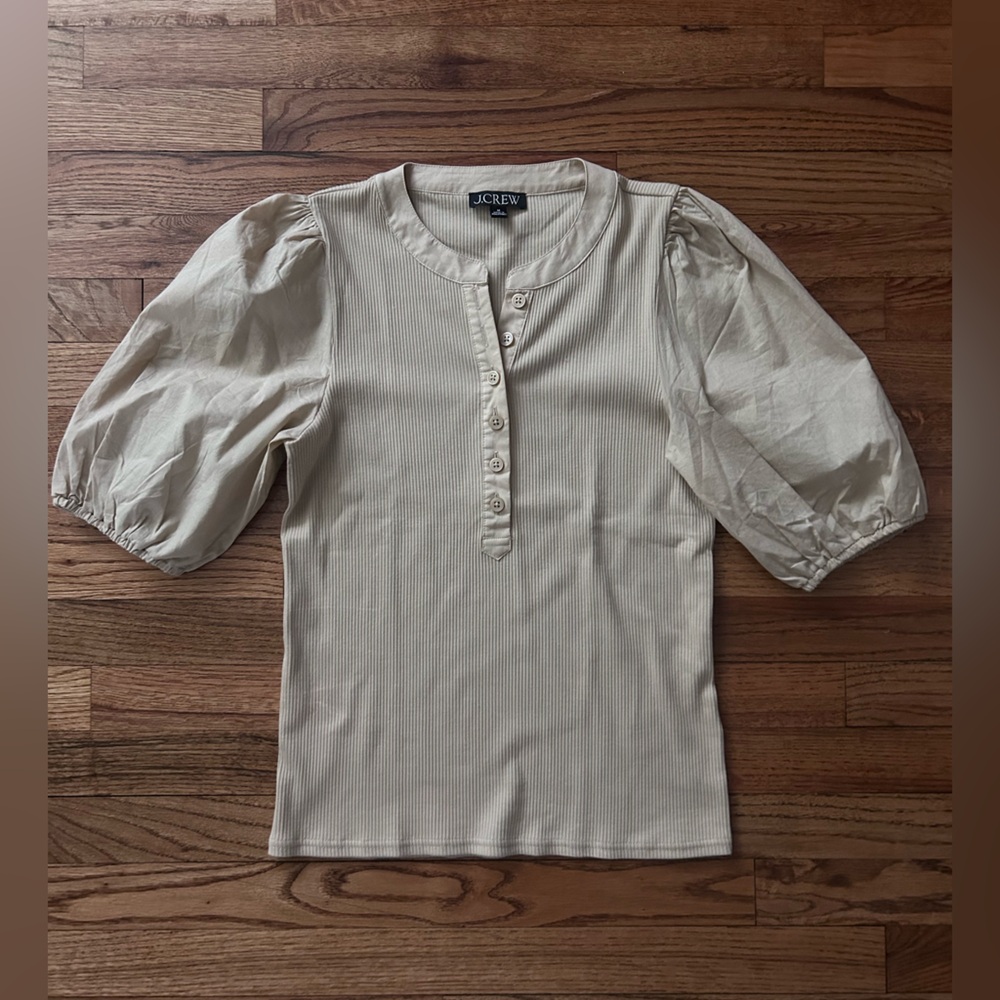 J. Crew rib puff-sleeve Henley shirt